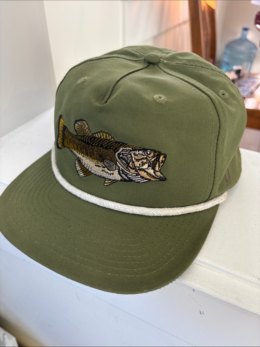 Duck camp SnapBack Olive Green Embroidered Bass Hat with White Rope Trim